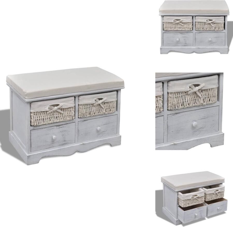 VidaXL Opbergbox Opbergboxen Tuinbox Tuinboxen Opbergbank 62x33x42 cm paulowniahout wit