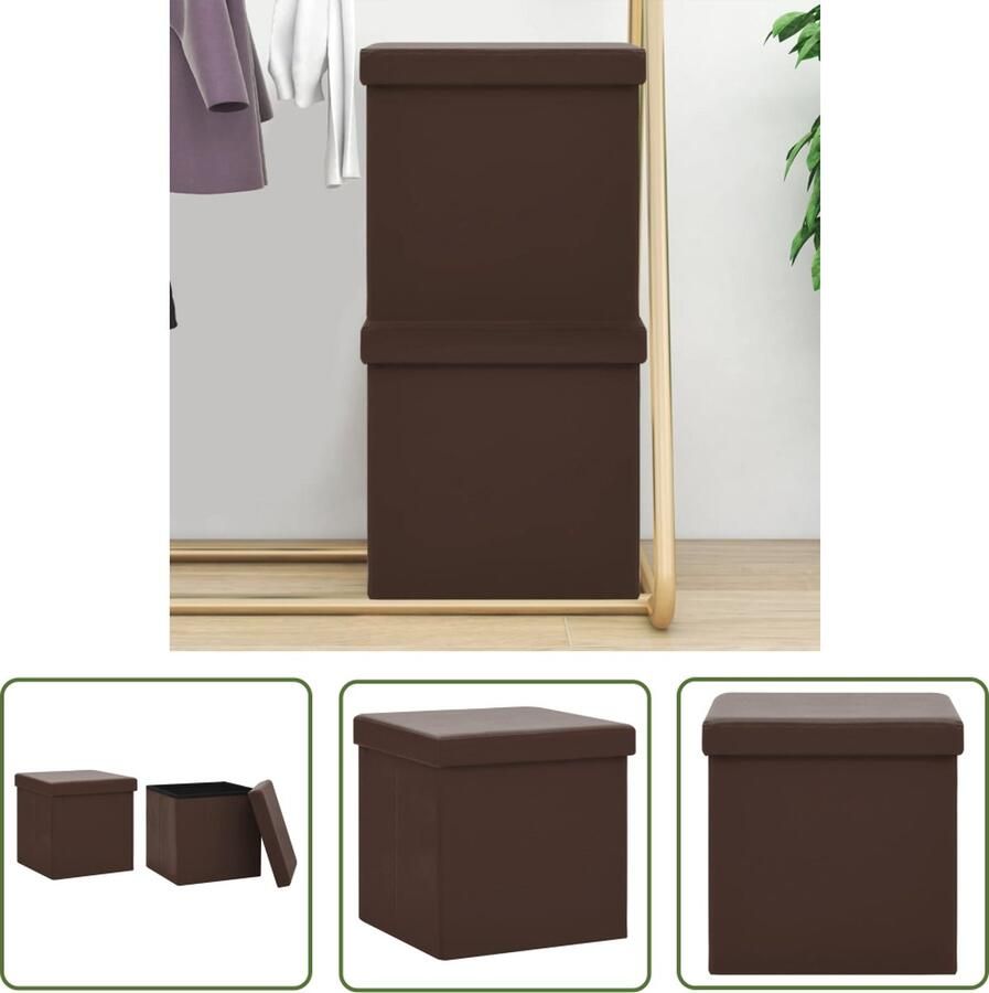 The Living Store Opbergkrukken Bruin PVC en MDF 38 x 38 x 38 cm Inklapbaar Opbergkrukken Opbergbox Stoel Bankje Multifunctioneel Meubilair - Foto 2