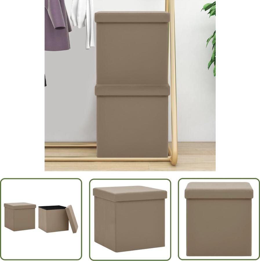 The Living Store Opbergkrukken inklapbaar 2 st PVC cappuccinokleurig Opslagbank Opbergbox Kapstok Multifunctioneel Meubilair Woonaccessoires