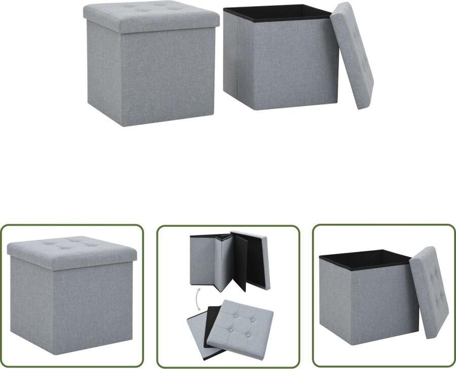 The Living Store Opbergkrukken Set van 2 Lichtgrijs 38x38x38cm Knopen Kunstlinnen MDF Opslagkrukken Opbergbox Stoffen Kruk Kunststof Kruk Multifunctionele Kruk - Foto 2