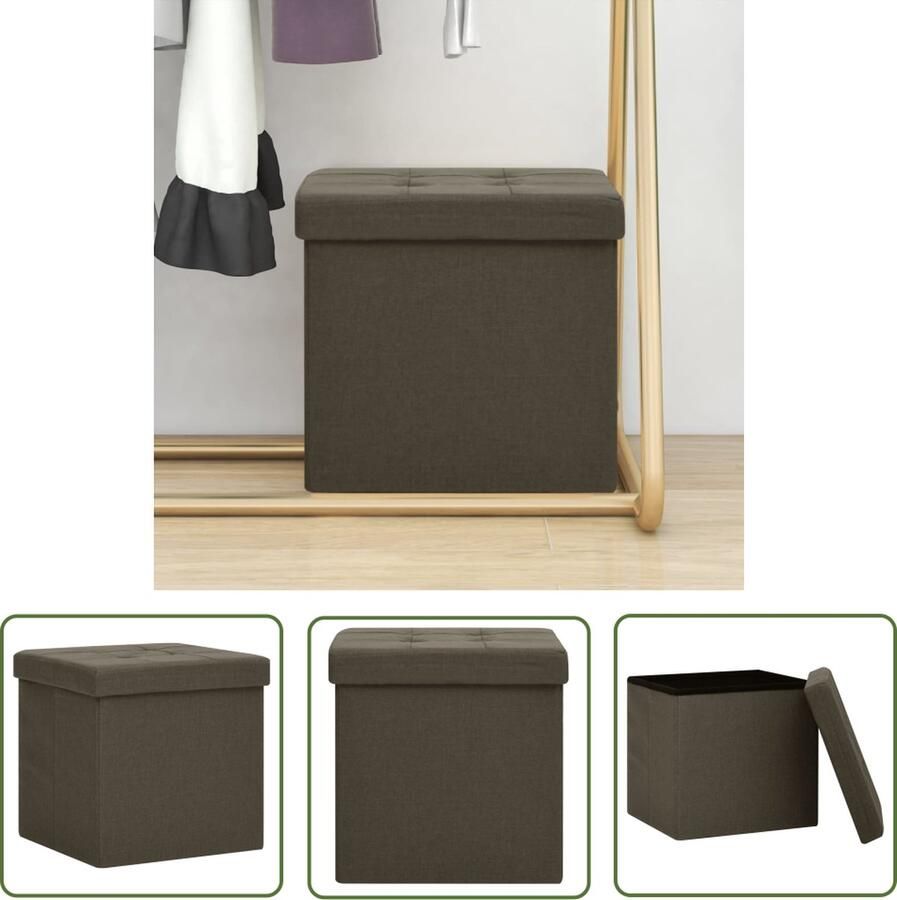 The Living Store Opbergkruk Zacht Inklapbaar 38x38x38 cm Donkerbruin Opslagmeubel Opbergbox Banklade Multifunctioneel Meubel Stoffen Kruk - Foto 2