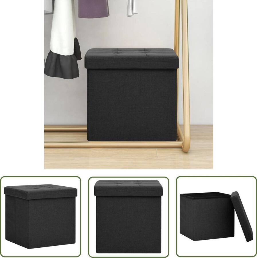 The Living Store Opbergkruk inklapbaar 38 x 38 x 38 cm zwart Opslagmeubel Opbergbox Klapstoel Stoffen Bankje Multifunctioneel Meubel - Foto 2