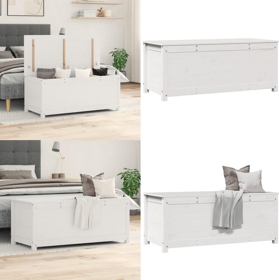 VidaXL Opbergbox wit 110x50x45 5 cm massief grenenhout Opbergbox Opbergboxen Gereedschapskist Opbergkist