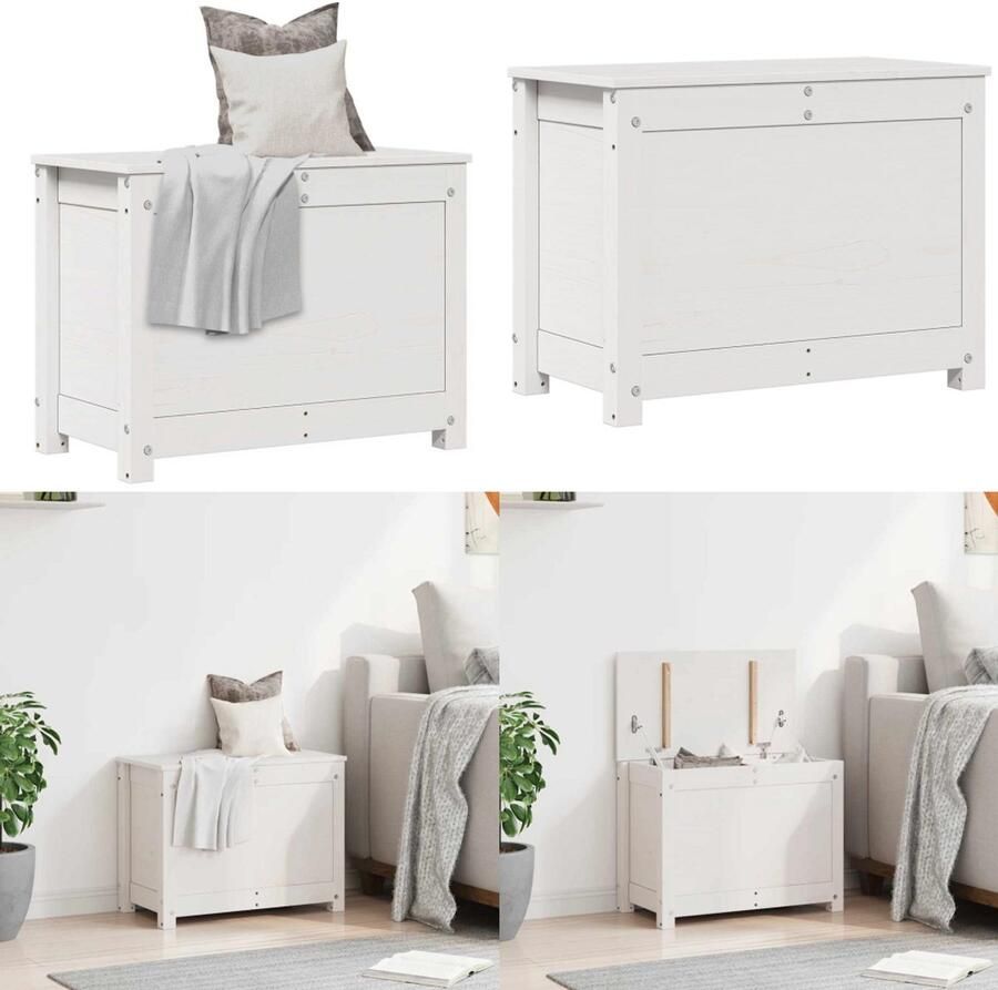 VidaXL Opbergbox wit 60x32x45 5 cm massief grenenhout Opbergbox Opbergboxen Gereedschapskist Opbergkist