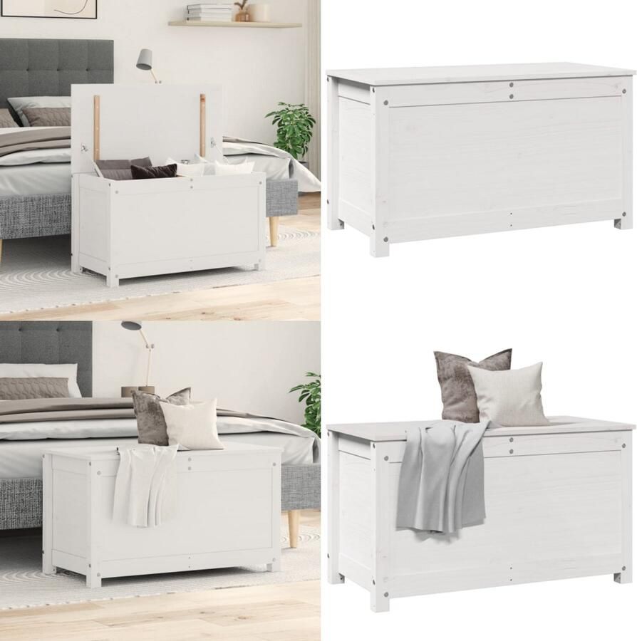 VidaXL Opbergbox wit 80x40x45 5 cm massief grenenhout Opbergbox Opbergboxen Gereedschapskist Opbergkist