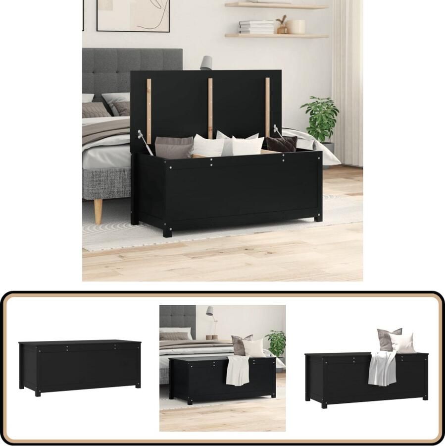 VidaXL Opbergbox Zwart 110x50x45 5 cm Grenenhout Opbergdoos Massief Hout Grenenhout Zwarte Opbergdoos Grote Opbergdoos