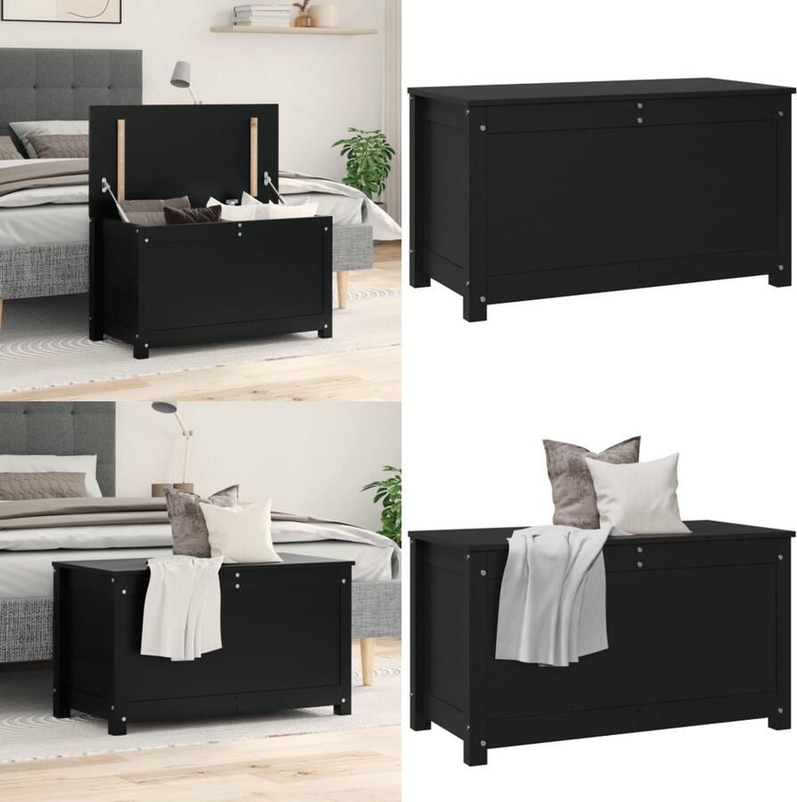VidaXL Opbergbox zwart 80x40x45 5 cm massief grenenhout Opbergbox Opbergboxen Gereedschapskist Opbergkist