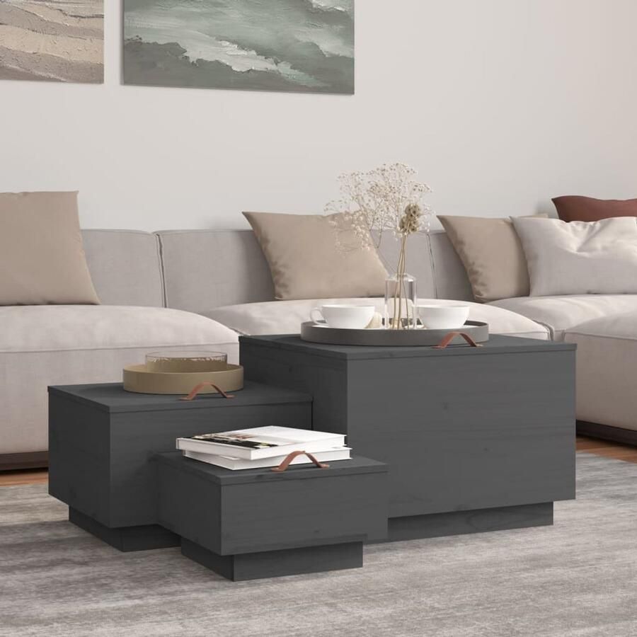 VidaXL Opbergboxen 3 stuks Massief Grenenhout Grijs Houten Opbergdozen Opbergkisten Grenoble Hout Grijze Kast Decoratieve Opslag