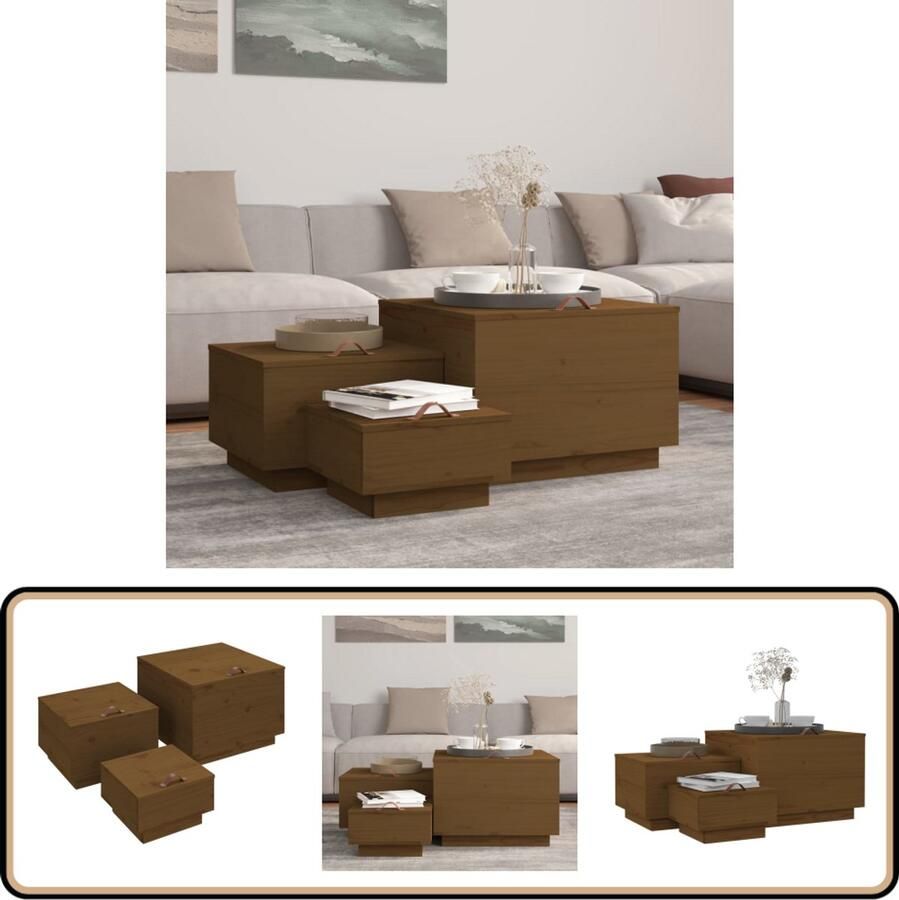 VidaXL Opbergboxen 3 stuks Massief grenenhout Honingbruin Opbergdozen Houtkisten Opslagkasten Decoratieve Dozen Meubilair Accessoires