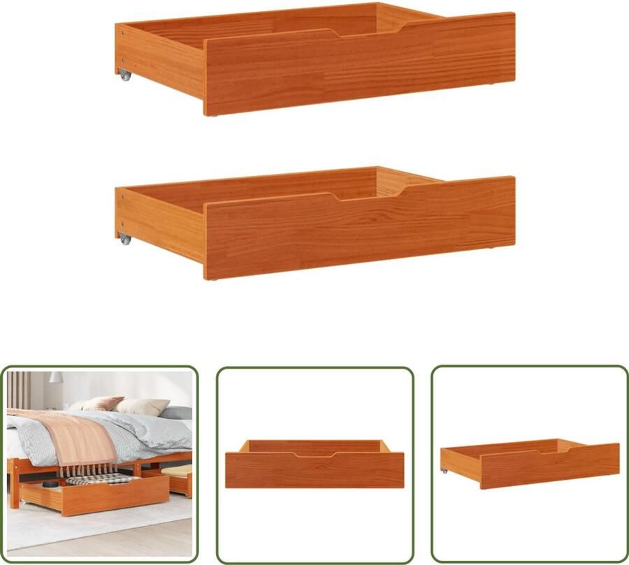The Living Store Bedlades 2 st 80x55x16 massief grenenhout wasbruin Bedladekasten Opbergboxen Houten Kasten Onderbedopslag Slaapkamer Organisatie