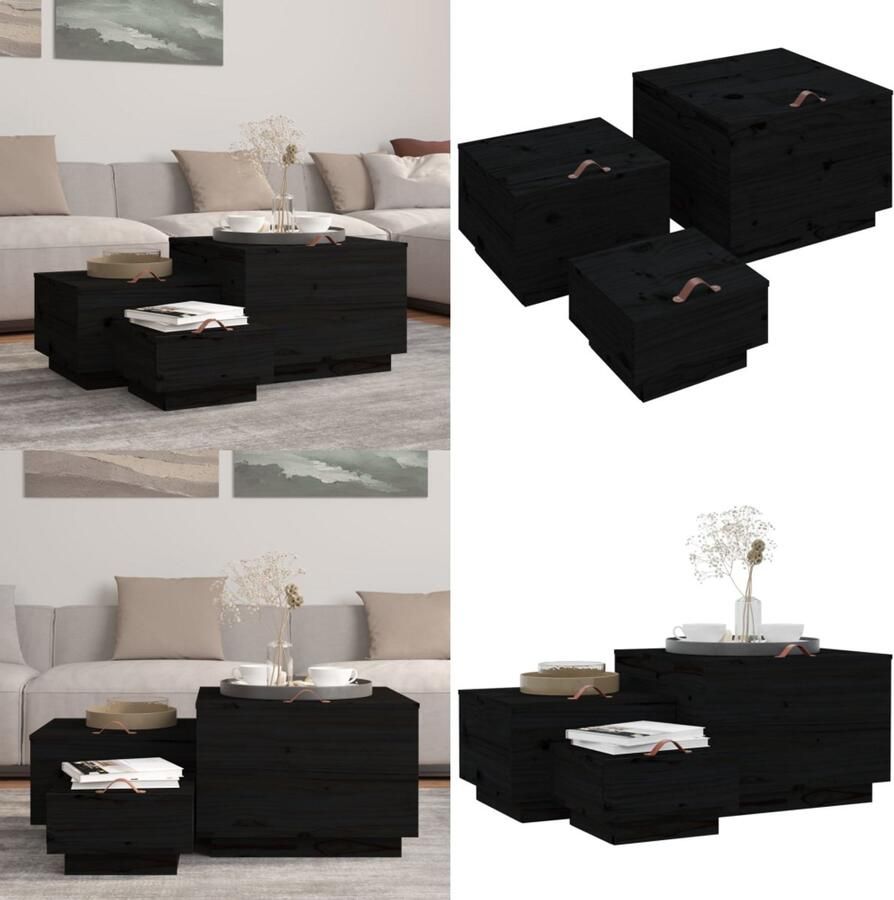 VidaXL Opbergboxen met deksels 3 st massief grenenhout zwart Opbergbox Opbergboxen Opbergdoos Gereedschapskist