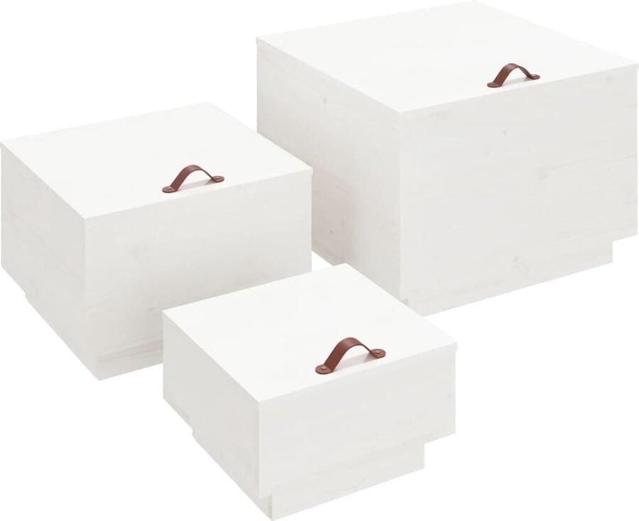 VidaXL Opbergboxen Set 3 Stuks Wit Grenenhout Opslagdozen Houtkisten Grenenhouten Dozen Decoratieve Opslag Opbergoplossingen Huisdecoratie Living Accessoires