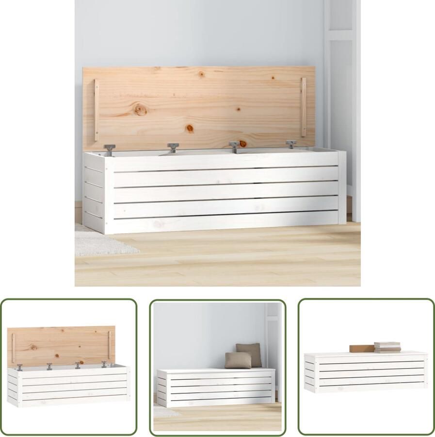 The Living Store Opbergbox wit 109x36 5x33 cm massief grenenhout Opslagbox Opbergdozen Grenoble Hout Houten Kast Meubilair - Foto 2