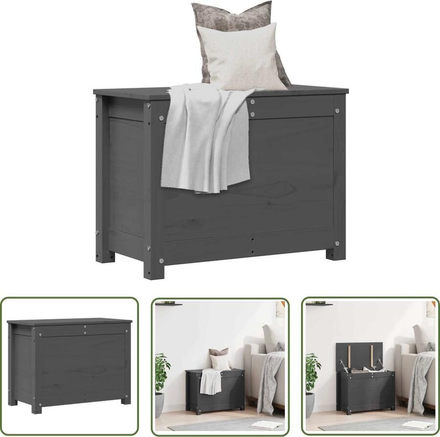 The Living Store Opbergdoos Massief grenenhout 60 x 32 x 45.5 cm Grijs Opslagkast Opbergdozen Hout Kast Grenoble Kast Grenoblehouten Opbergbox - Foto 3