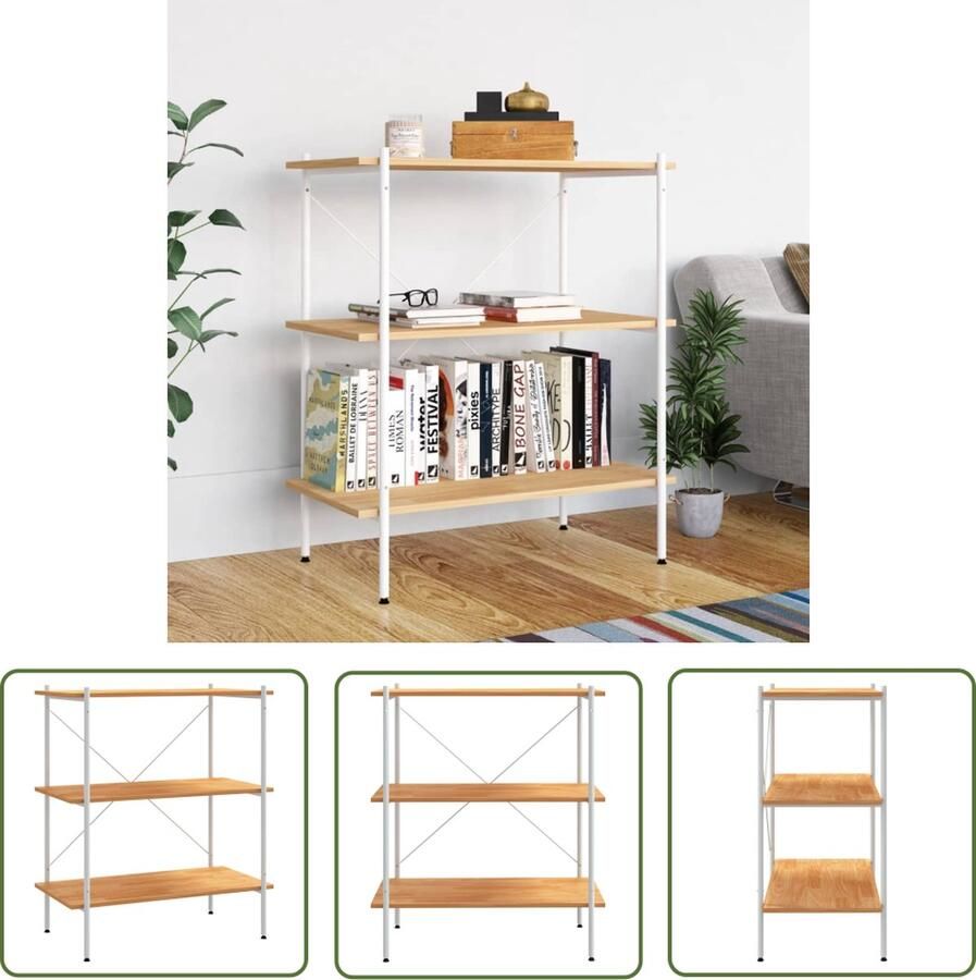The Living Store Opbergrek Staand 80x40x92 cm Wit Eiken Bewerkt hout staal Opslagruimte Opbergerek Boekenrek Kantoormeubilair Livingmeubilair - Foto 2