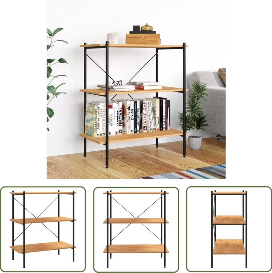 The Living Store Opbergrek Staand 80 x 40 x 92 cm Zwart eiken 15 mm dikte Opslagruimte Opbergerek Boekenrek Woonaccessoires Designmeubel - Foto 2