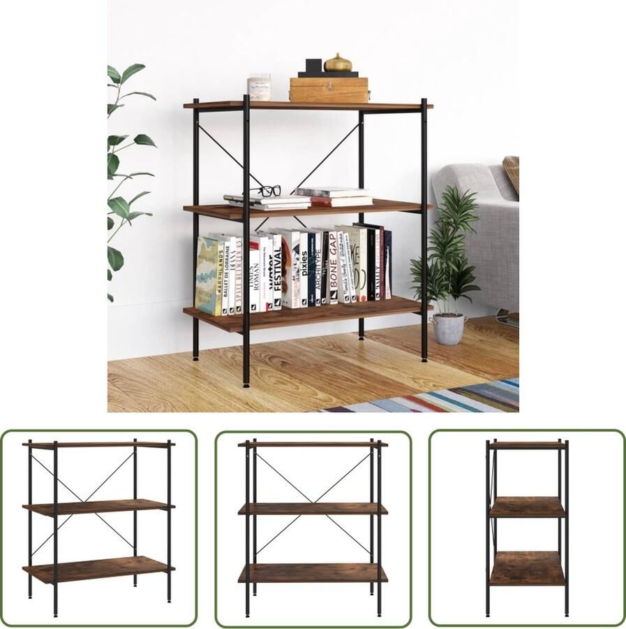 VidaXL Opbergerek Opslagruimte Opbergrek 3-laags 80x40x92 cm zwart en naturel Metalen Rek Houten Plank Zwarte Kleuren - Foto 2