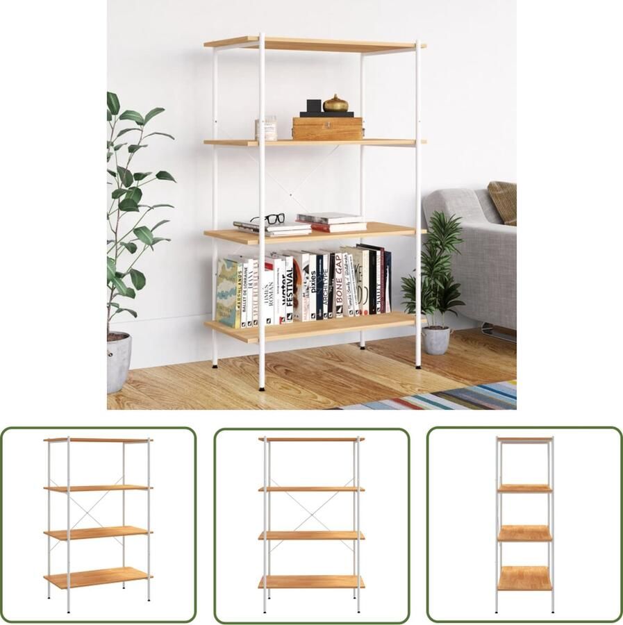 The Living Store Opbergrek 4-laags 80x40x130 cm wit en eikenkleurig Opslagruimte Opbergerek Metalen Rek Houten Rek Bureaublad Organizer - Foto 2