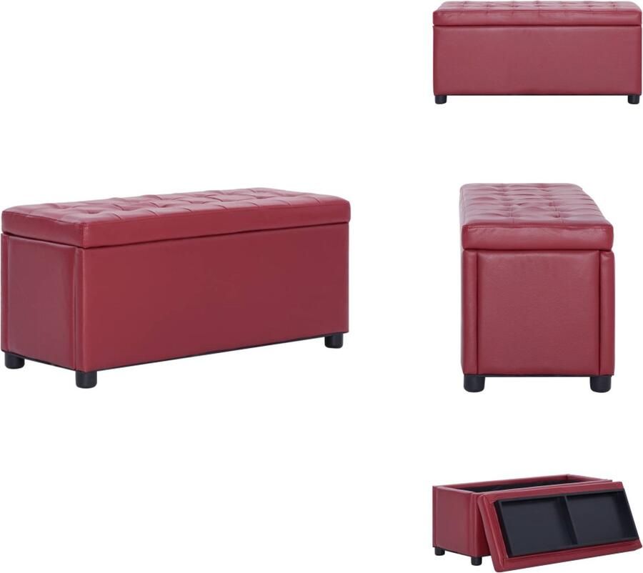VidaXL Opberghocker Wijnrood 87.5 x 36 x 40 cm Grenen- en populierenhout en kunstleren bekleding Hocker