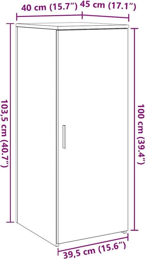 VidaXL Opbergkast 40x45x103 5 cm bewerkt hout grijs sonoma eikenkleur
