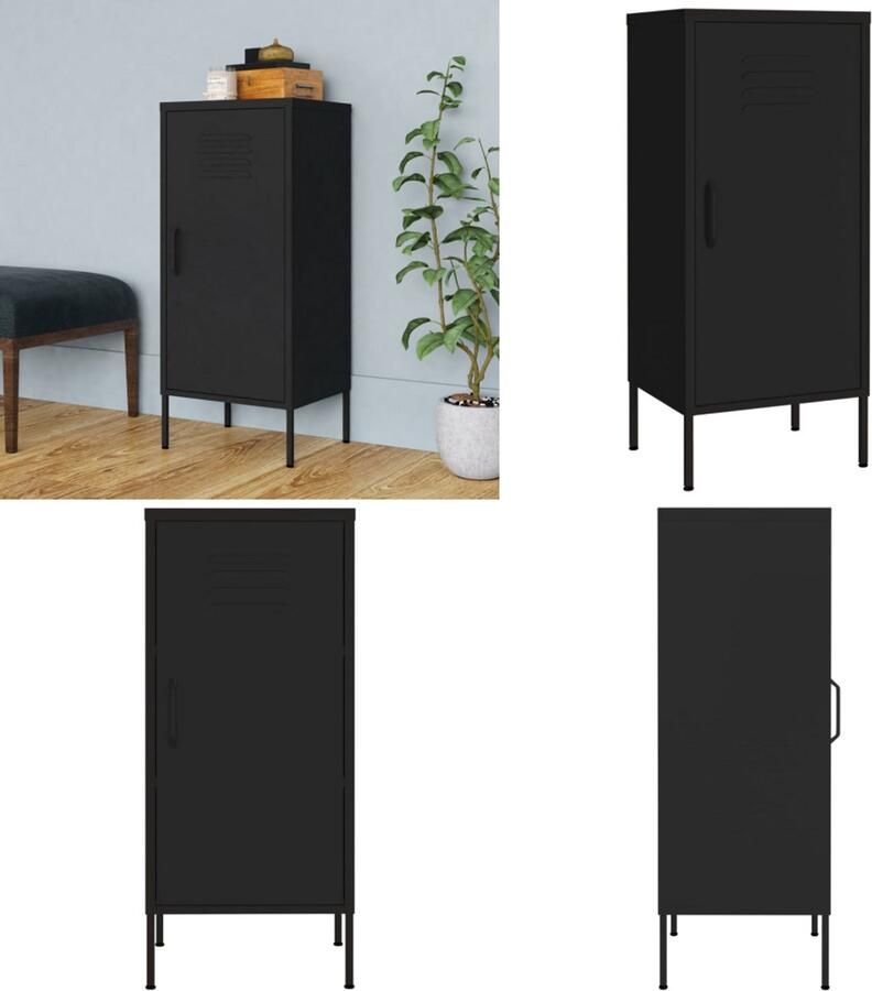 VidaXL Opbergkast 42 5x35x101 5 cm staal zwart Opbergkast Opbergkasten Opslagkast Opslagkasten
