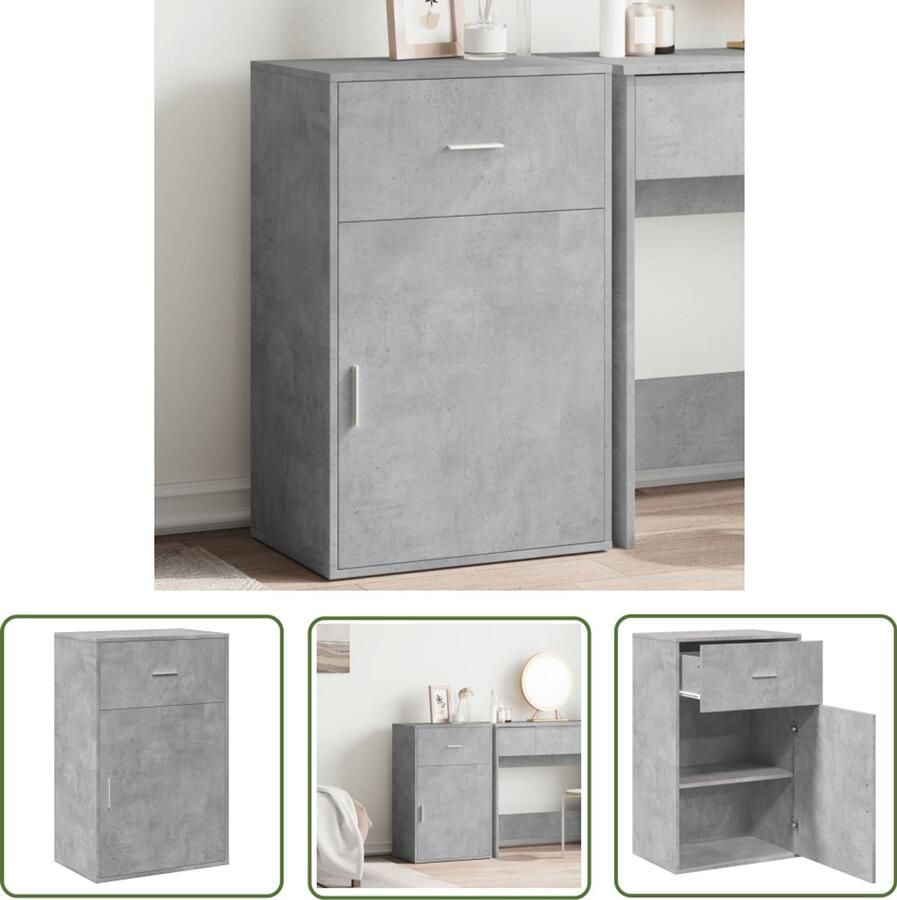 The Living Store Opbergkast 56 5x39x90 cm bewerkt hout betongrijs Houten Opbergkast Bijzetkast Opbergvakken Lades Betongrijs - Foto 2