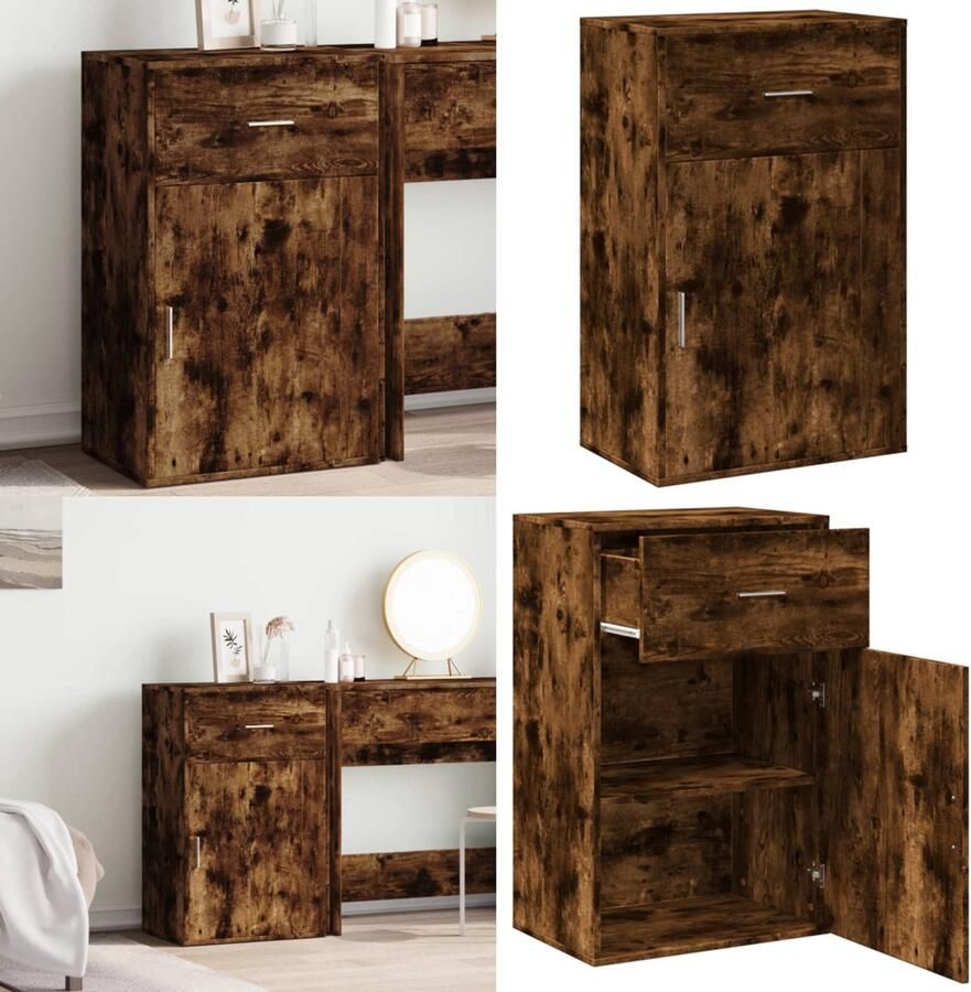 VidaXL Opbergkast 56 5x39x90 cm bewerkt hout gerookt eikenkleurig Opbergkast Opbergkasten Wandkast Dressoir Kast