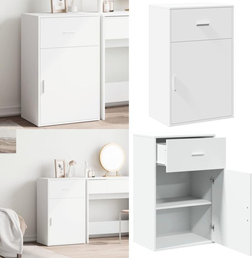 VidaXL Opbergkast 56 5x39x90 cm bewerkt hout wit Opbergkast Opbergkasten Wandkast Dressoir Kast