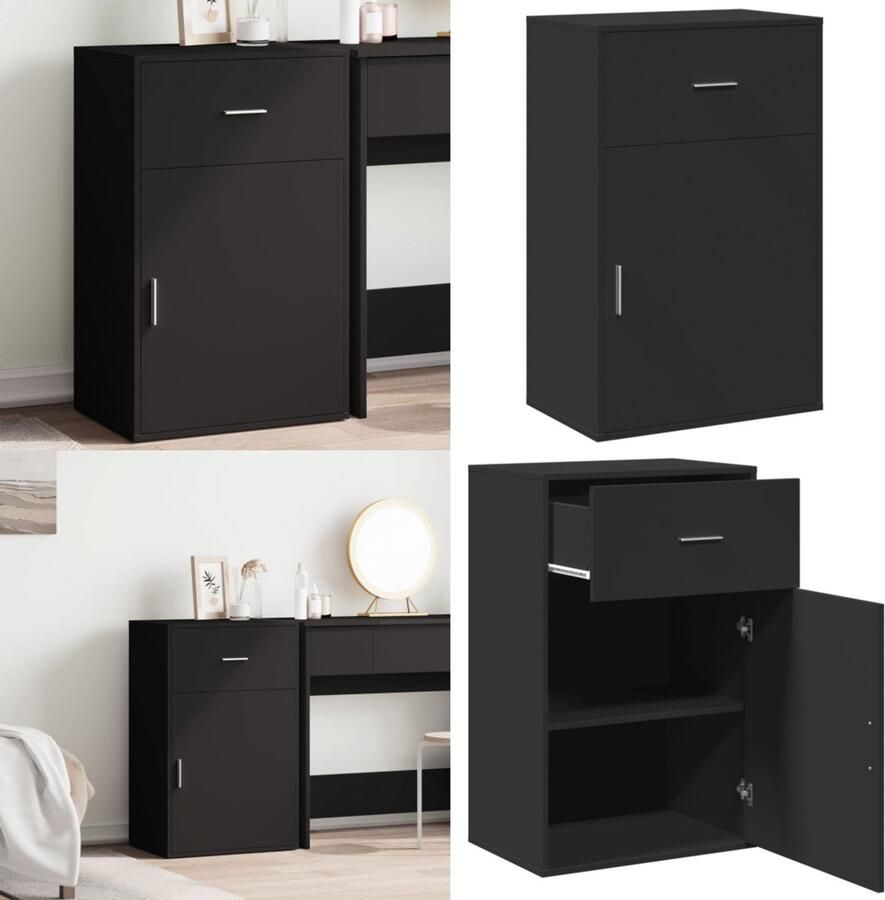 VidaXL Opbergkast 56 5x39x90 cm bewerkt hout zwart Opbergkast Opbergkasten Wandkast Dressoir Kast