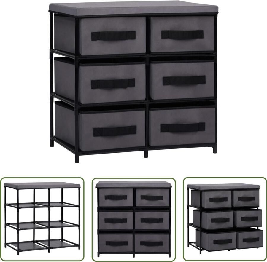 VidaXL Opbergkast 6 lades 55x29x55 cm Grijs Opslagkast Ladekast Bergruimte Meubilair Interieurdecoratie Grijze Kast Metalen Kast Stoffen Kast Woonaccessoires Livingroom Furniture Bedroom Furniture
