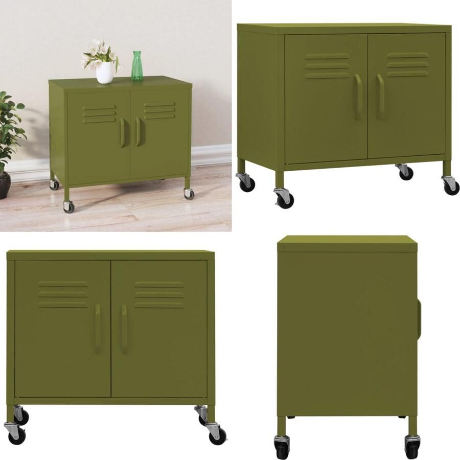 VidaXL Opbergkast 60x35x56 cm staal olijfgroen Opbergkast Opbergkasten Opslagkast Opslagkasten