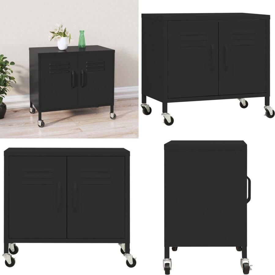 VidaXL Opbergkast 60x35x56 cm staal zwart Opbergkast Opbergkasten Opslagkast Opslagkasten