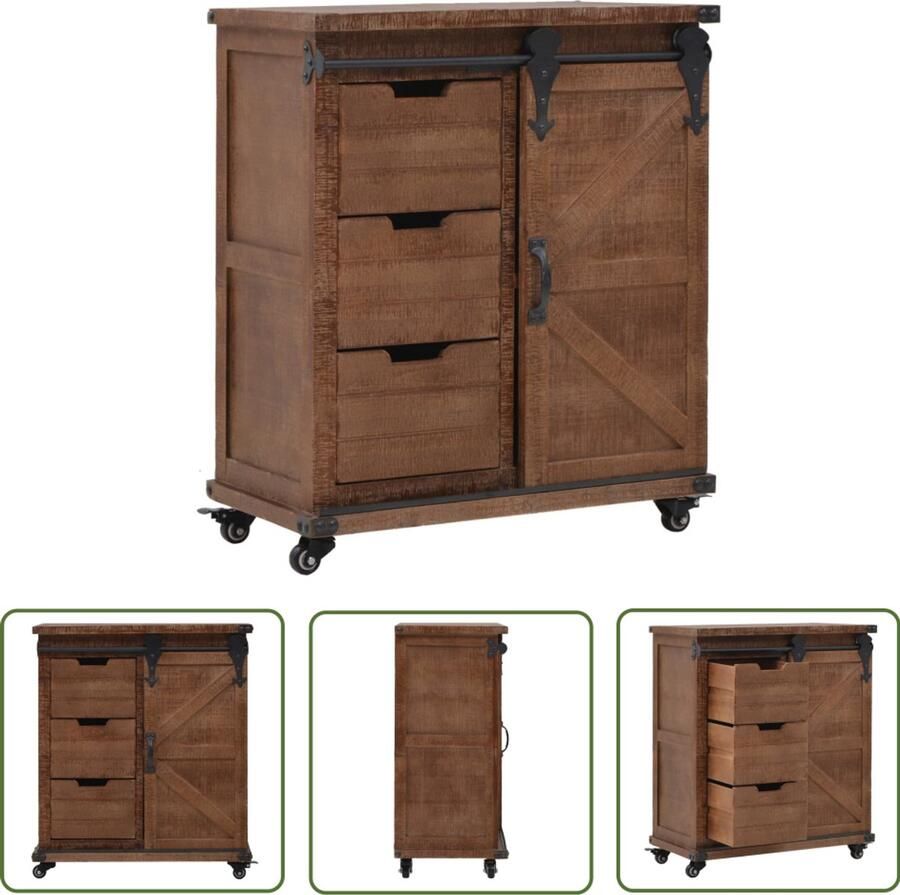 VidaXL Opbergkast 64x33 5x75 cm Vurenhout Bruin Vintage Kast Houten Kast Landelijke Kast Opslagruimte Dressoir Sidebord Bruine Kast