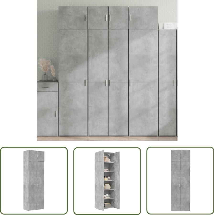 VidaXL Opbergkast 70x42 5x225 cm bewerkt hout betongrijs Dynammometer Sleutel Klikmechanisme Drapers Tools Gereedschapset Monteursgereedschap