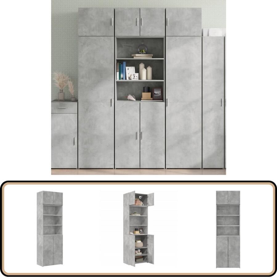 VidaXL Opbergkast 70x42 5x225 cm 7 vakken Betongrijs Opslagkast Houten Kast Betonnen Kast Opbergruimte Multifunctioneel Meubilair