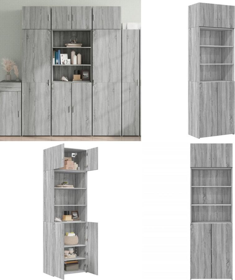 VidaXL Opbergkast 70x42 5x225 cm bewerkt hout grijs sonoma eikenkleur Opbergkast Opbergkasten Hoge Opbergkast Hoge Kast