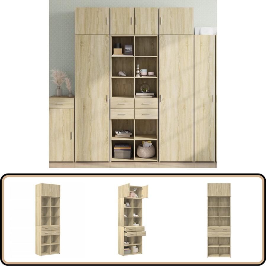 VidaXL Opbergkast Sonoma Eiken 70x43x225 cm Opslagkast Houten Kast Eiken Meubels Bergruimte Multifunctioneel Meubel