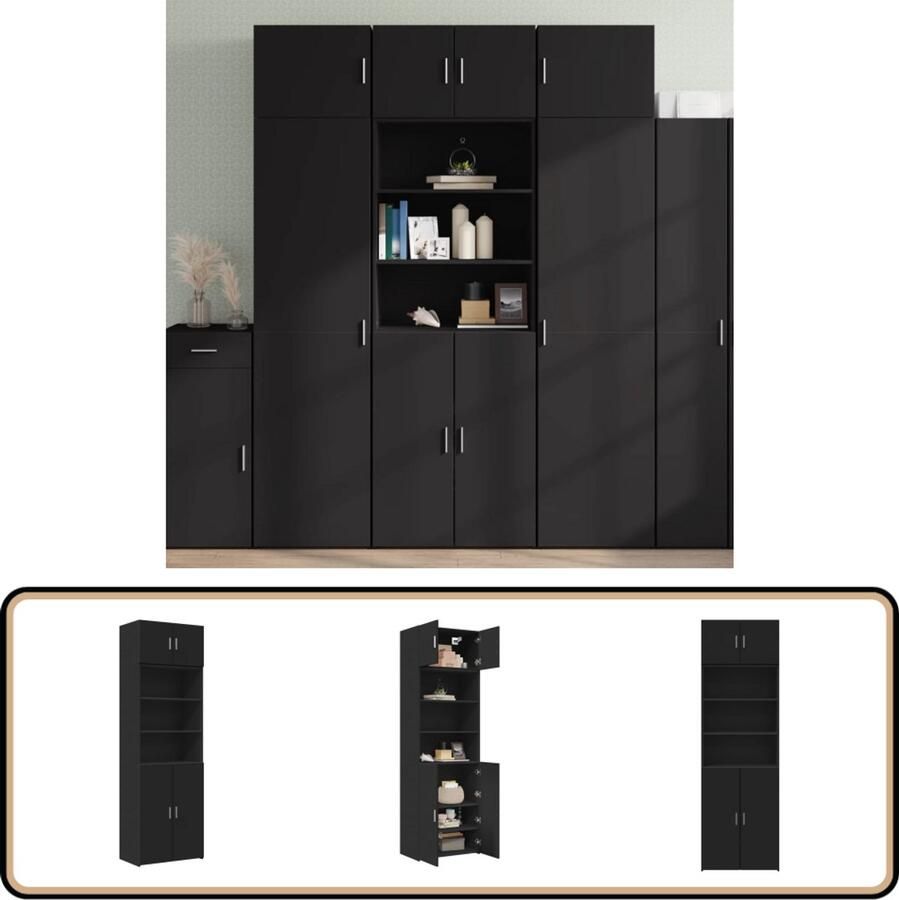 VidaXL Opbergkast Zwart 70x42 5x225 cm 7 vakken Opslagkast Houten Kast Zwarte Kast Opbergruimte Multifunctioneel Meubilair
