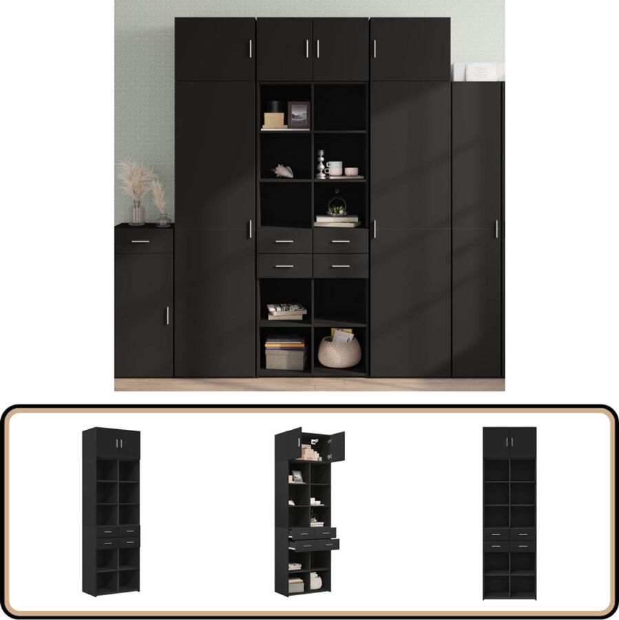 VidaXL Opbergkast Hout Zwart 70x42 5x225 cm Opslagkast Houten Kast Opbergruimte Bibliotheekkast Entree Kast