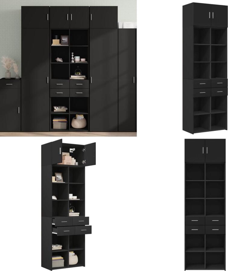 VidaXL Opbergkast 70x42 5x225 cm bewerkt hout zwart Opbergkast Opbergkasten Hoge Opbergkast Hoge Kast