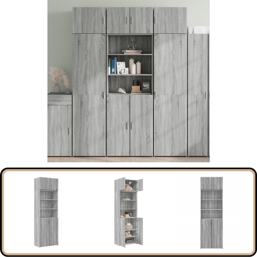 VidaXL Opbergkast 70x42 5x225 cm Grijs Sonoma Eiken Opslagkast Houten Kast Hoge Kast Grijze Kast Opbergruimte
