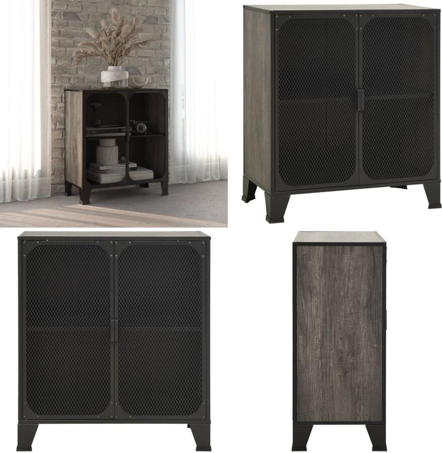 VidaXL Opbergkast 72x36x82 cm metaal en MDF grijs Opbergkast Opbergkasten Kast Kasten