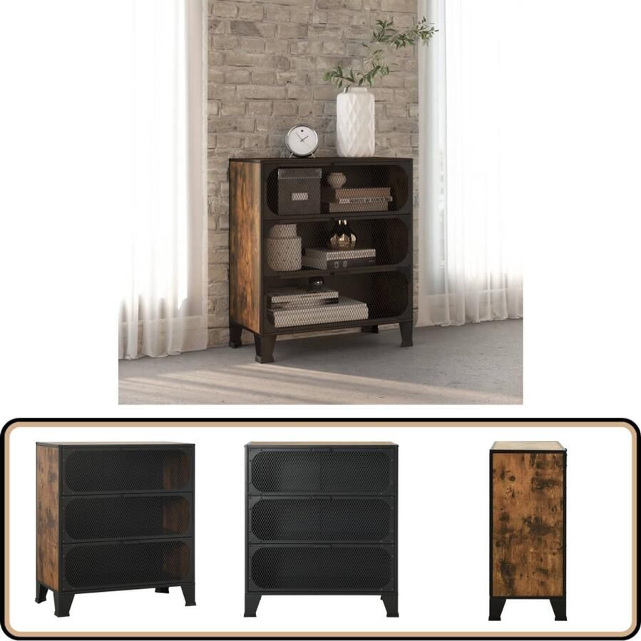 VidaXL Opbergkast 72x36x82 cm Rustiek Bruin Opslagkast Metalen Kast Houten Kast Bruine Kast Industrieel Design Vintage Kast Livingroom Furniture Bedroom Furniture Opbergruimte
