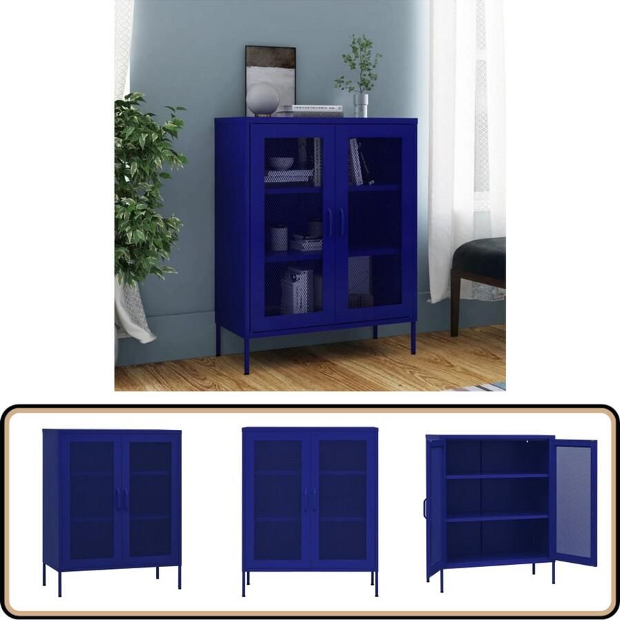 VidaXL Opbergkast 80x35x101 5 cm Marineblauw Staal Opslagruimte Dressoir Zijkast Industrieel Meubel Metalen Kast