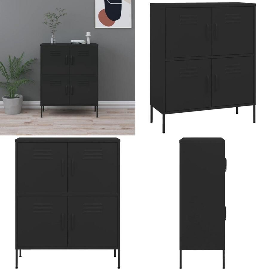 VidaXL Opbergkast 80x35x101 5 cm staal zwart Opbergkast Opbergkasten Opslagkast Opslagkasten