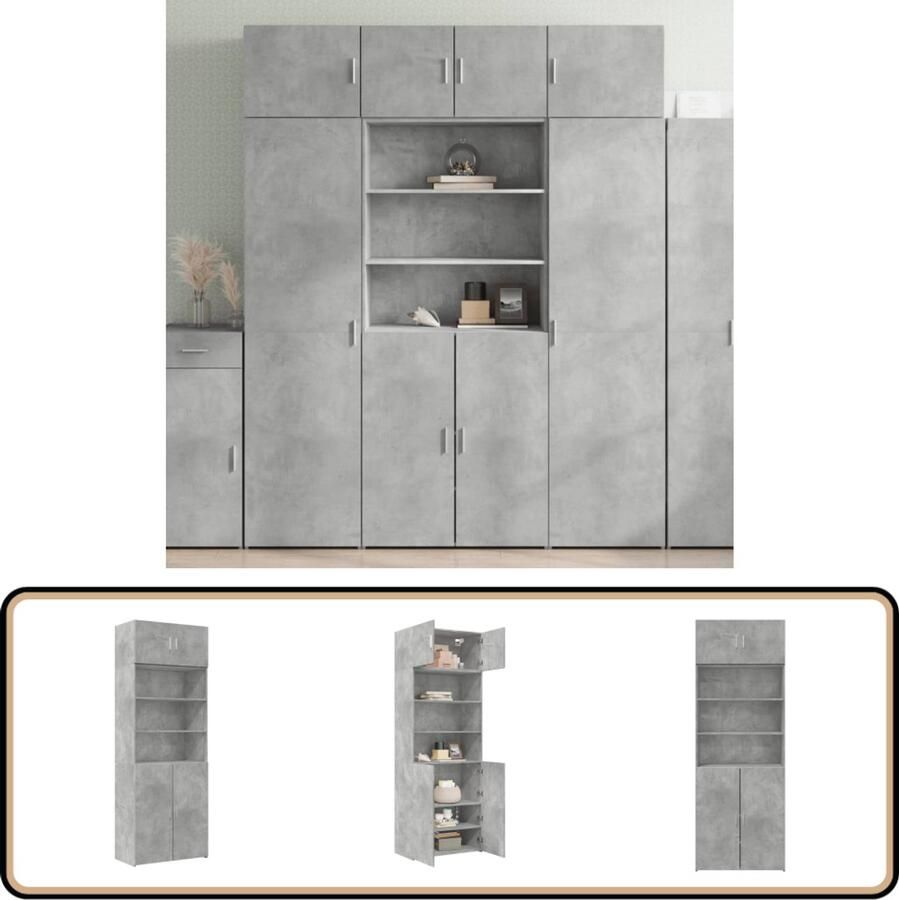 VidaXL Opbergkast 80x42 5x225 cm Betongrijs Opslagkast Houten Kast Betonnen Kast Opbergruimte Multifunctioneel Meubilair