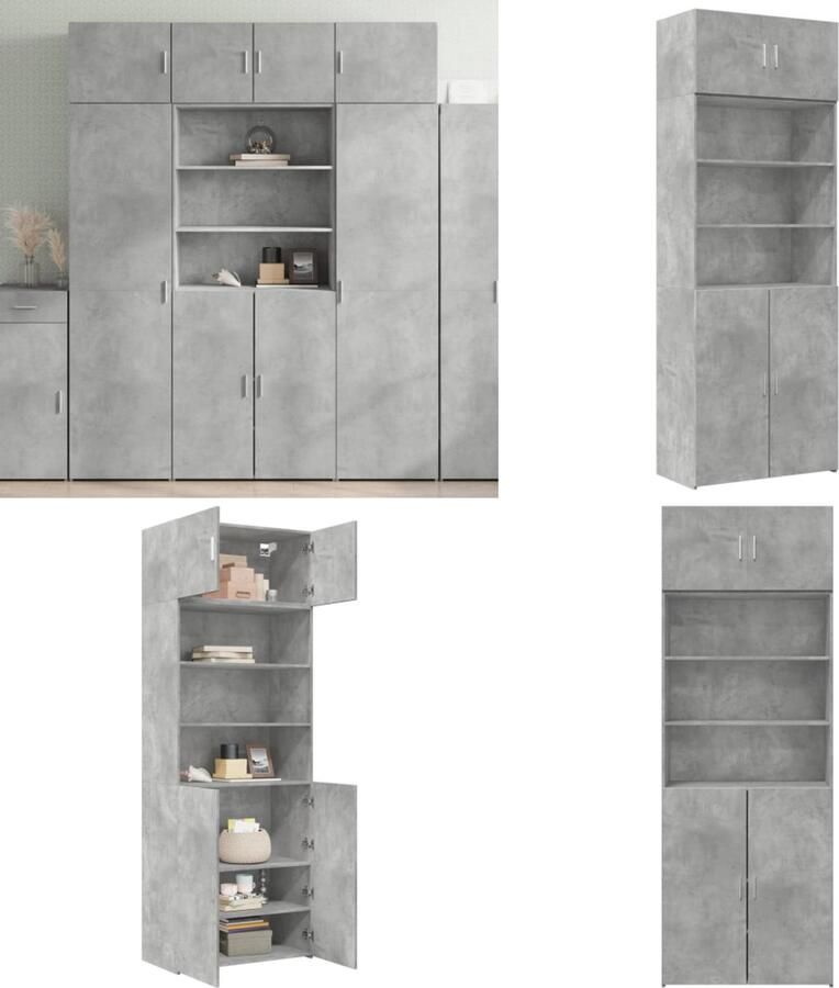 VidaXL Opbergkast 80x42 5x225 cm bewerkt hout betongrijs Opbergkast Opbergkasten Hoge Opbergkast Hoge Kast
