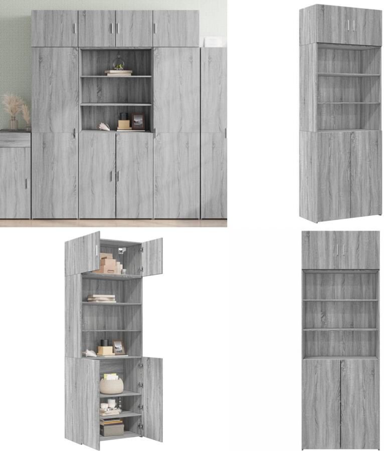 VidaXL Opbergkast 80x42 5x225 cm bewerkt hout grijs sonoma eikenkleur Opbergkast Opbergkasten Hoge Opbergkast Hoge Kast
