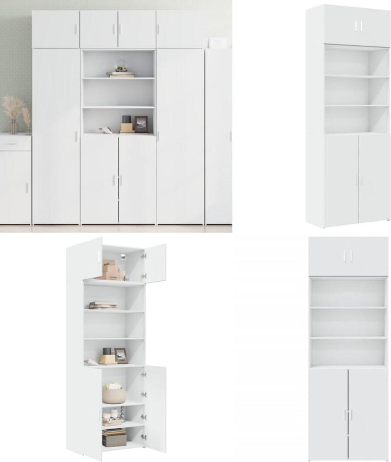 VidaXL Opbergkast 80x42 5x225 cm bewerkt hout wit Opbergkast Opbergkasten Hoge Opbergkast Hoge Kast