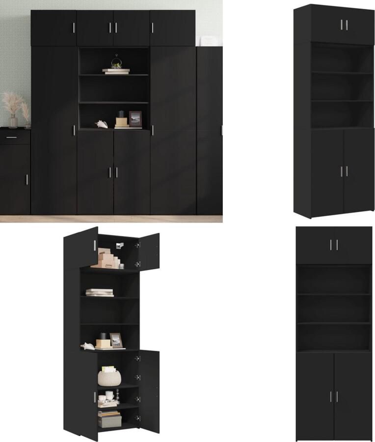 VidaXL Opbergkast 80x42 5x225 cm bewerkt hout zwart Opbergkast Opbergkasten Hoge Opbergkast Hoge Kast